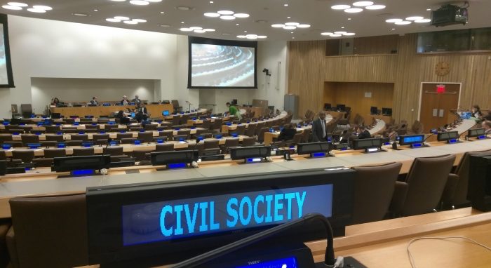 United Nations meeting room, civil society seat